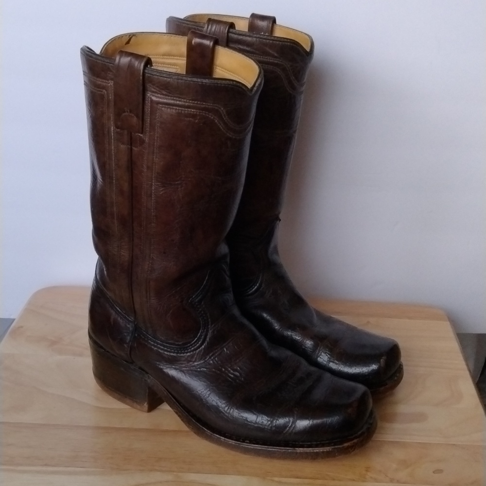 Texas Brand Boot Co. Vintage Men's Brown Leather square toe cowboy boots sz 8D